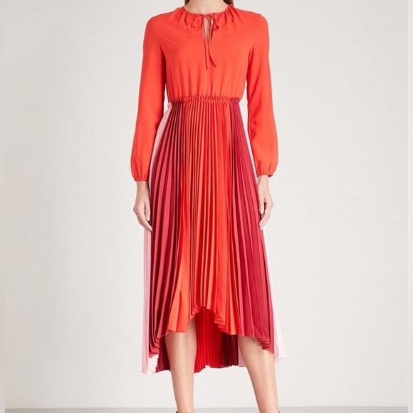 Maje Dresses & Skirts - Maje Reona Color Block Pleated Shirt Dress Red & Pink midi coral red size 1 - S